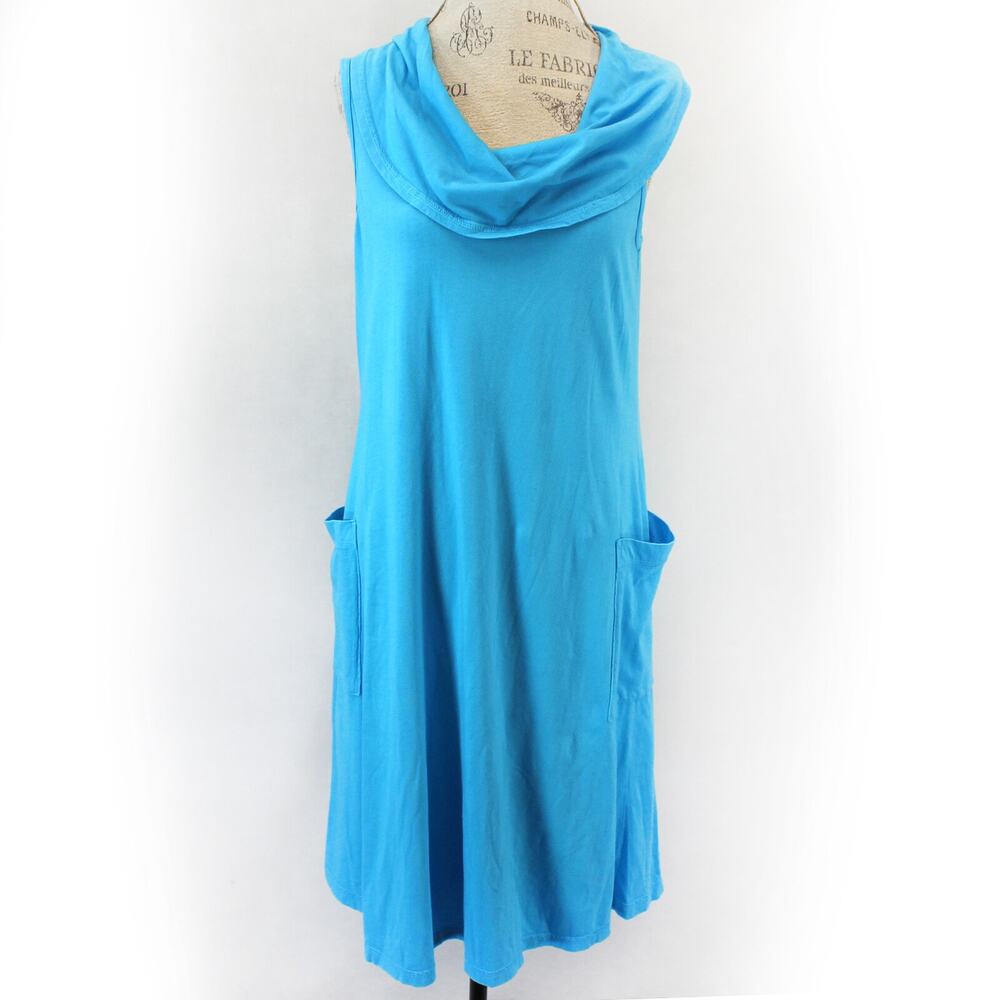 CMC Color Me Cotton Art to Wear Dress Tunic pockets Medium Blue Made USA